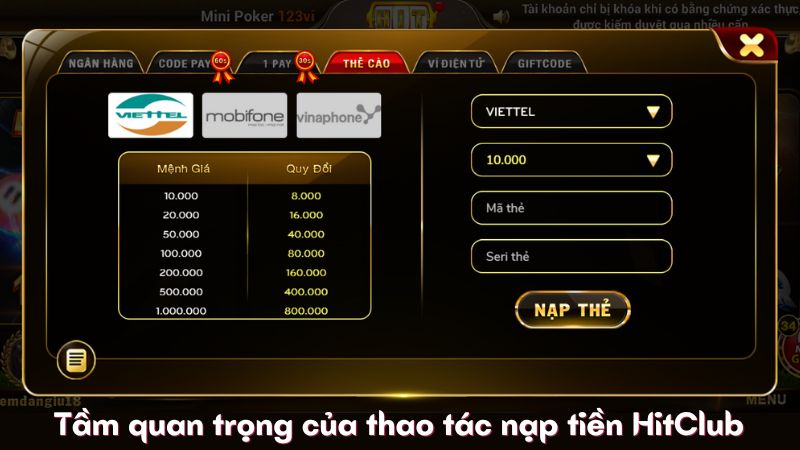 Hướng dẫn Nạp Tiền nhà cái HitClub - Cách Thức Đơn Giản và Nhanh Chóng