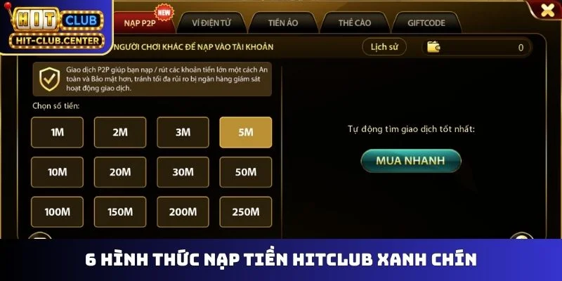 6 hình thức nạp tiền Hitclub xanh chín